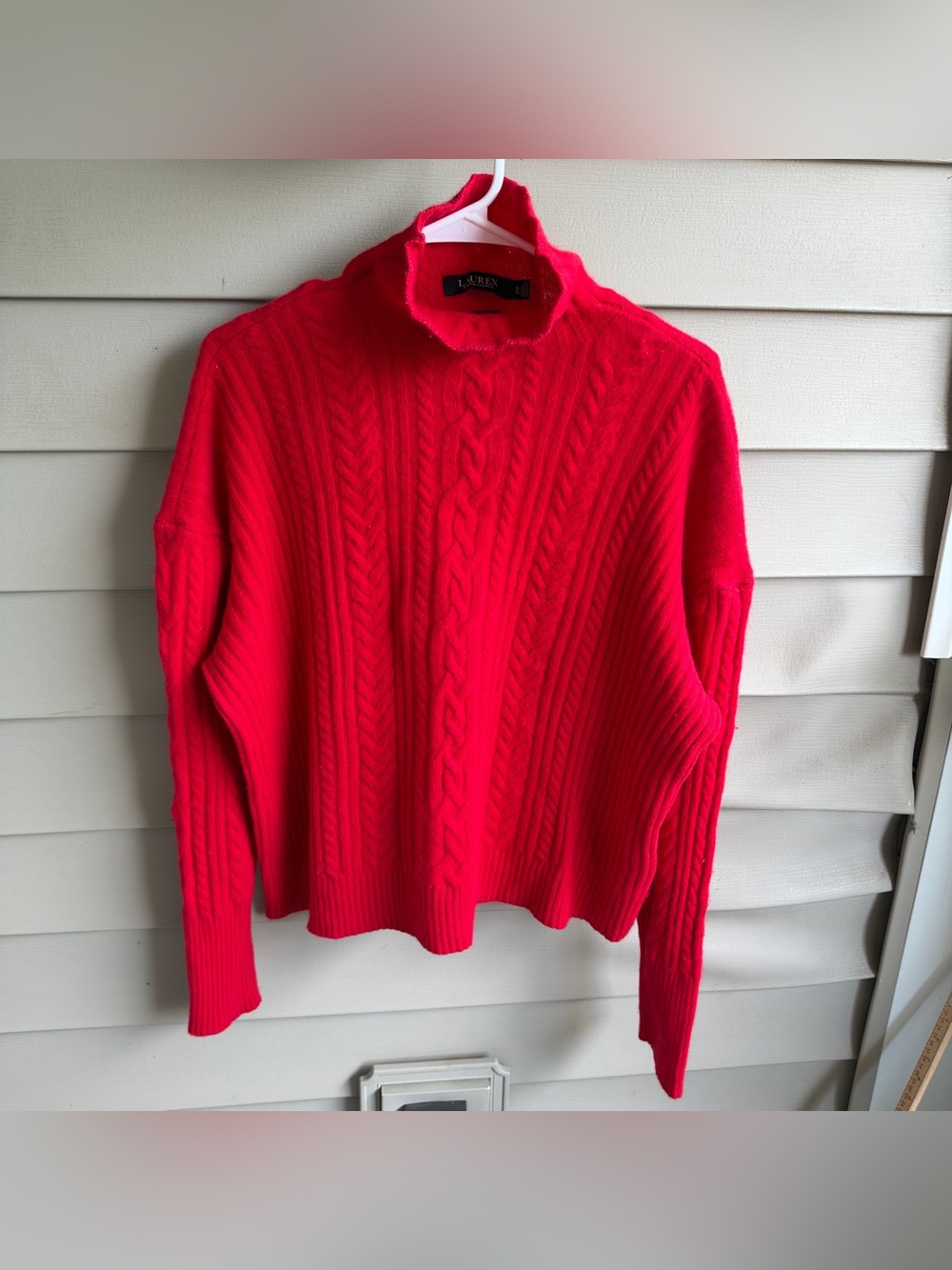 Lauren Ralph Lauren Red Wool Cashmere Cable Knit Mock Neck Sweater Womens XL